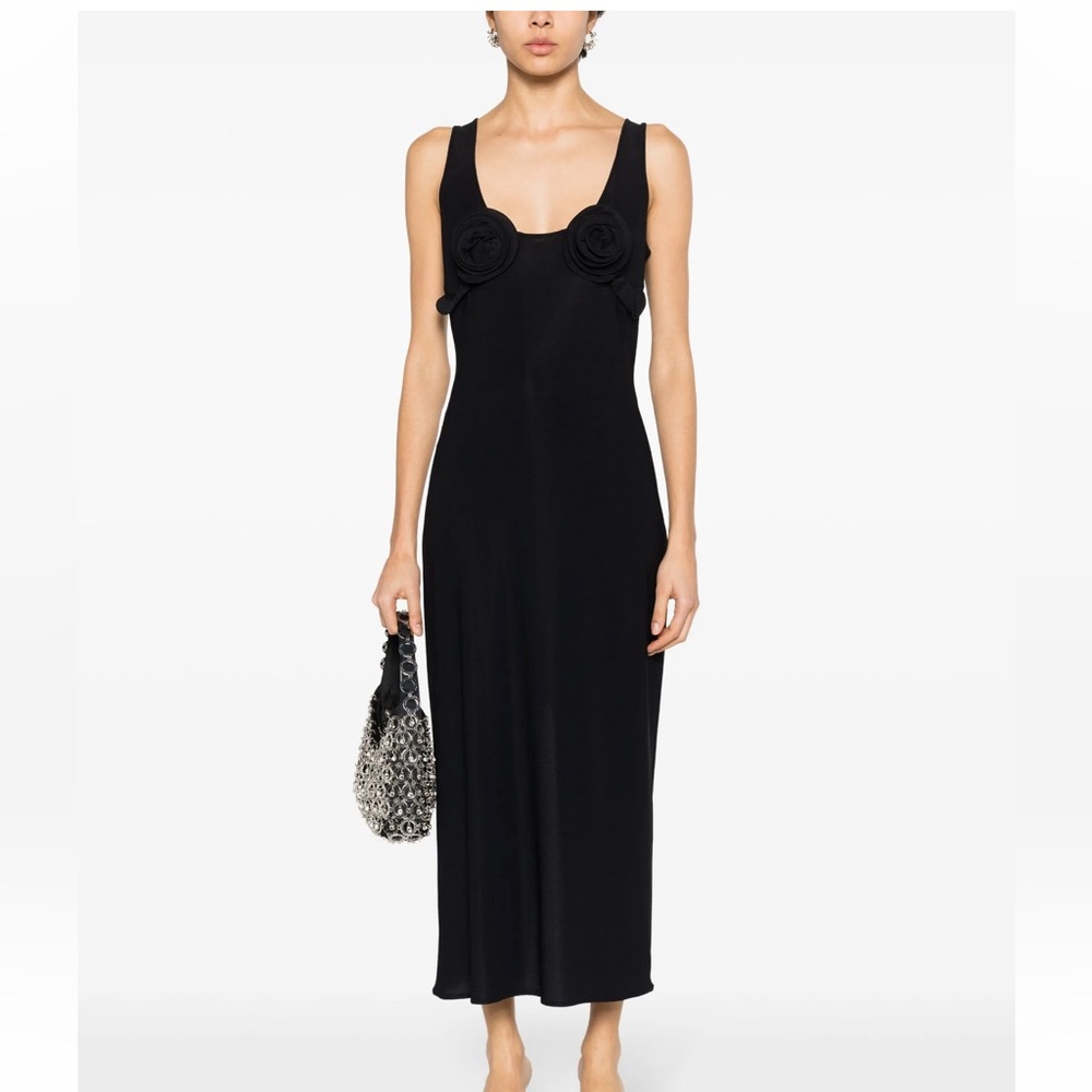 Magda Butrym Floral-Appliqué Black Midi Dress 38